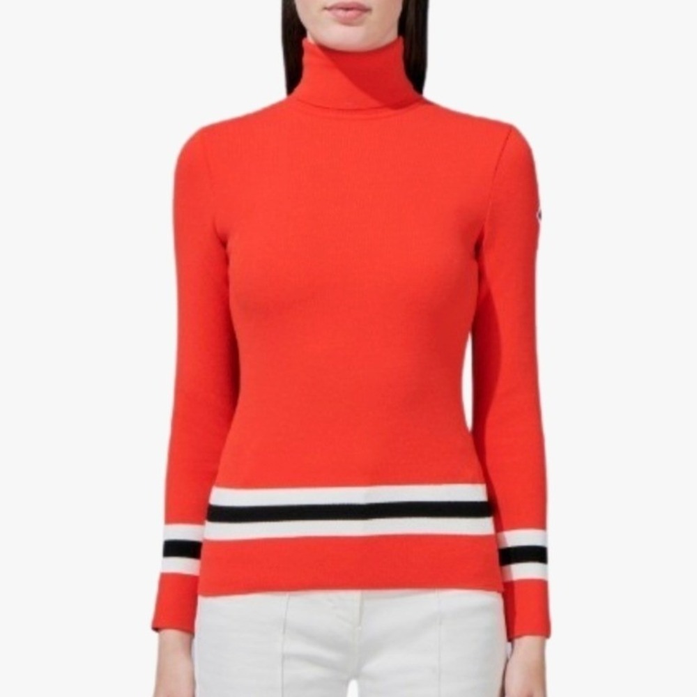 FUSALP Judith Striped Knitted Turtleneck Sweater in Orange Size XL